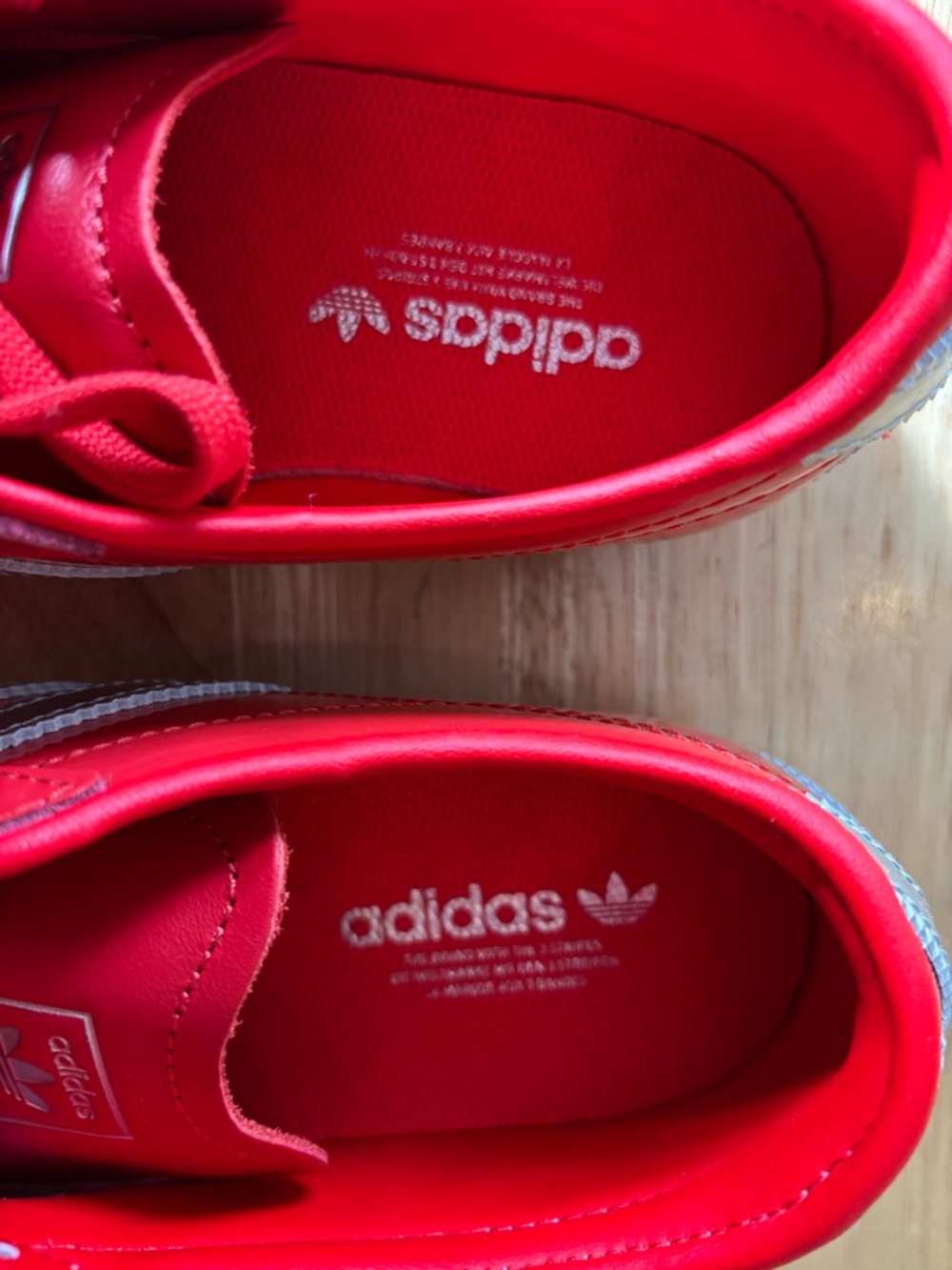 Women’s adidas Tokyo Red Patent Leather Sneakers with Silver Stripes NWT - Picture 4 of 5
